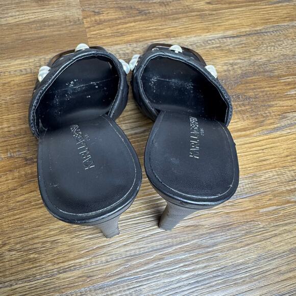 Karl Lagerfeld size 7 AMINA black open toe pearl studded quilted mule heel - Picture 7 of 13